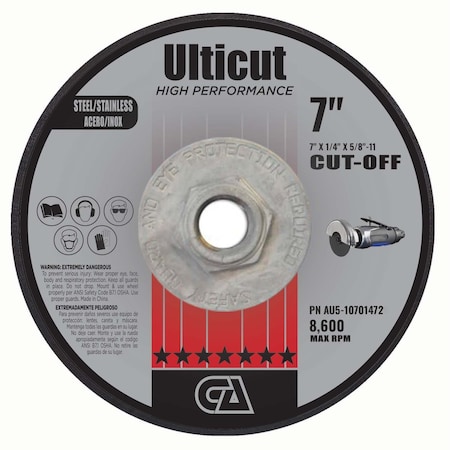 Continental Abrasives 7" x 1/4" x 5/8-11" Ulticut T27 Depressed Center Grinding Wheel AU5-10701472